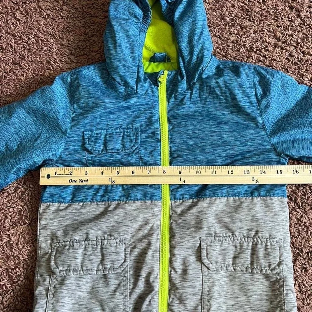 Swiss Tech Boys Blue Grey Colorblock Hooded Puffer Jacket Neon Green Lining 4T